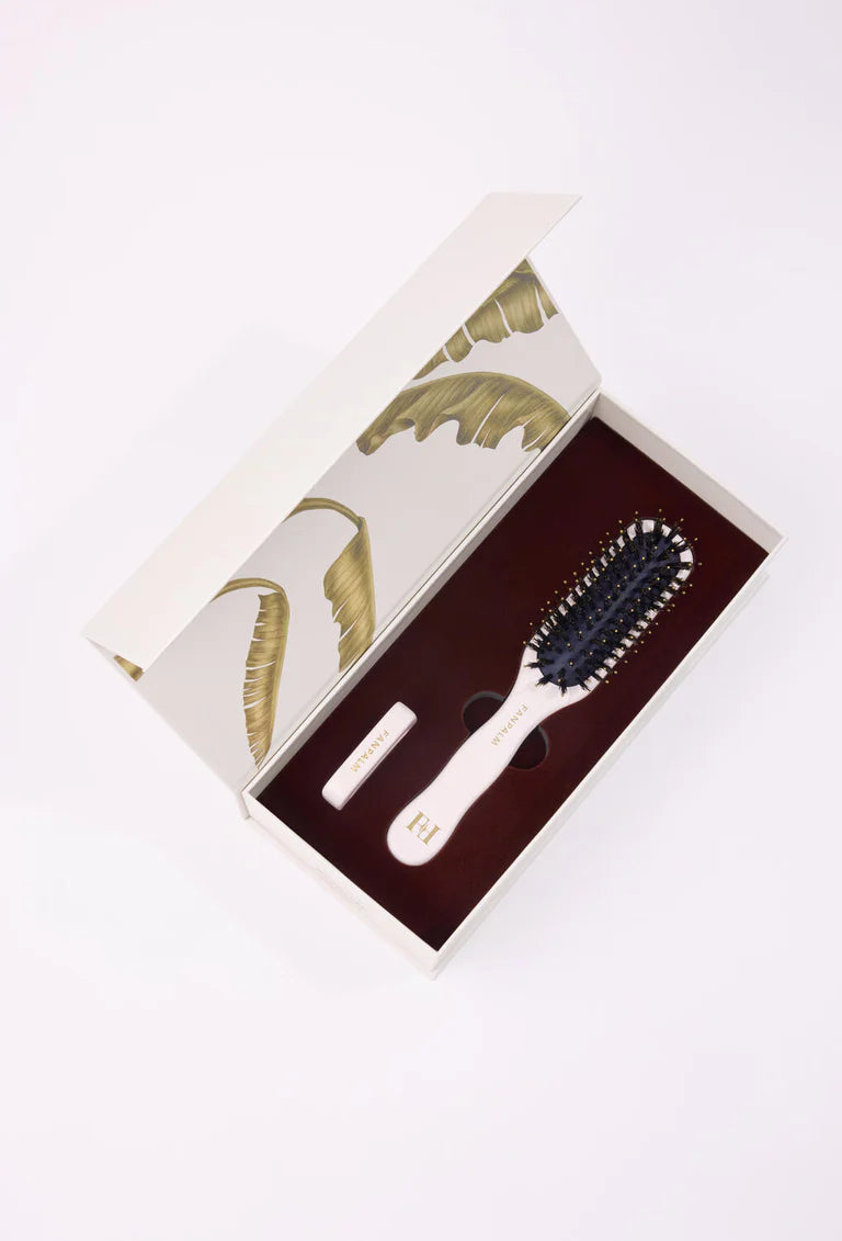 Boar- & Nylon hårbørste, Tall Slim - Glossy White